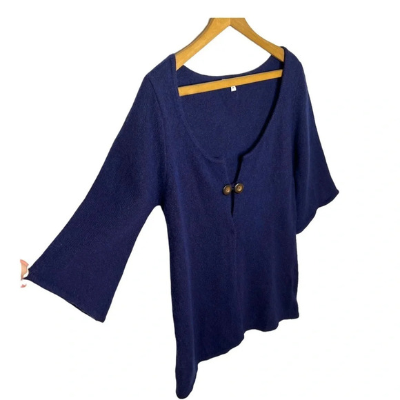 Bryn Walker Wool Blend Cardigan Sweater Medium Blue 2-Button Front Cozy Knit - Picture 5 of 10